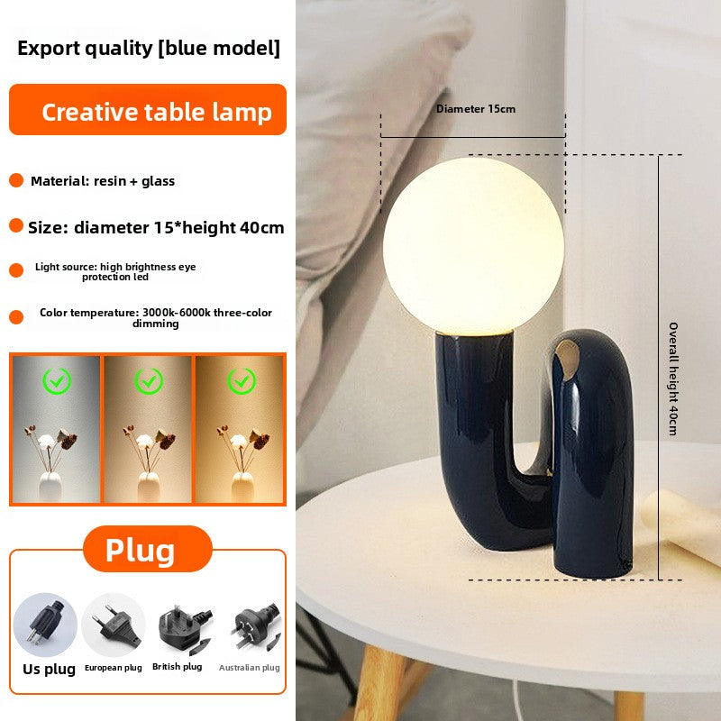 Postmodern Resin and Glass Table Lamp with Three-Color Dimming