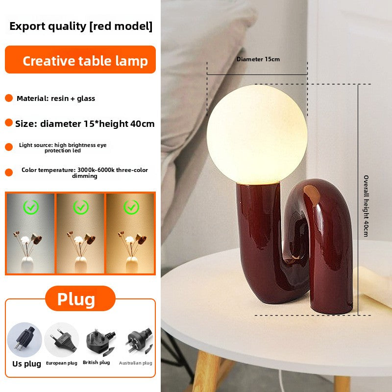 Postmodern Resin and Glass Table Lamp with Three-Color Dimming