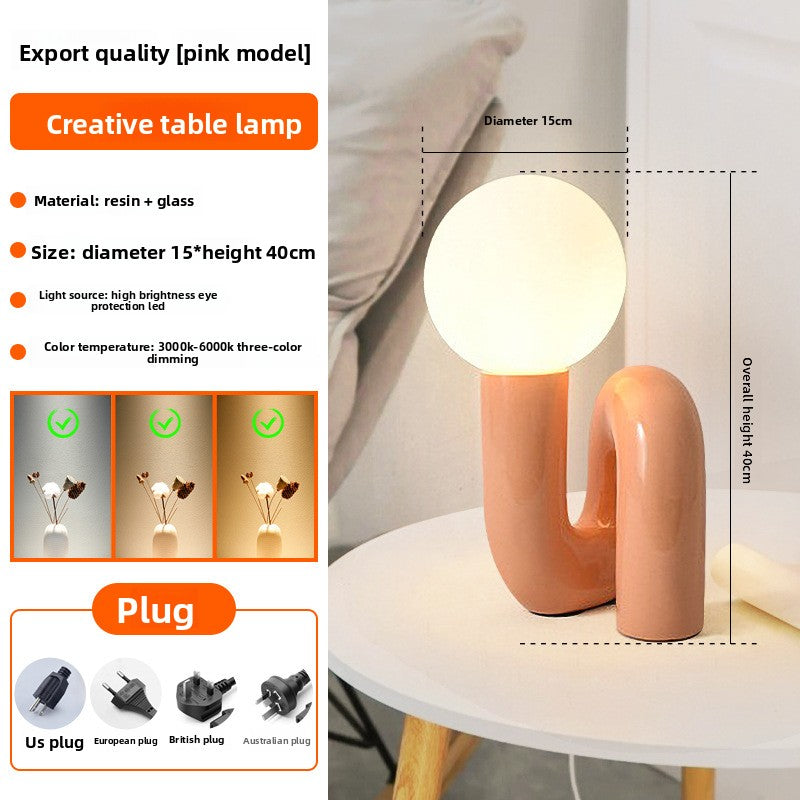 Postmodern Resin and Glass Table Lamp with Three-Color Dimming