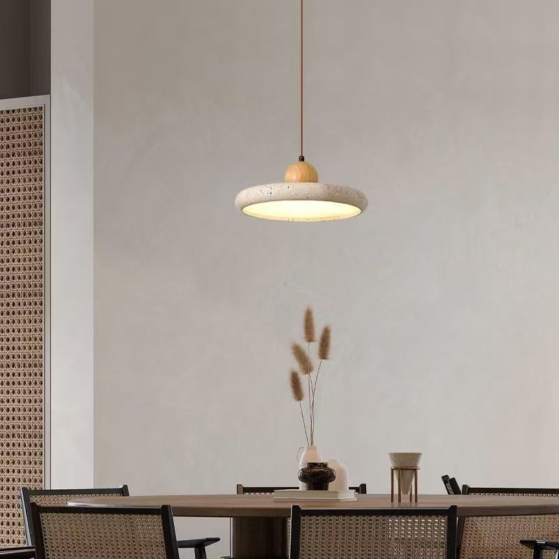 Wabi-Sabi Wood and Travertine LED Chandelier
