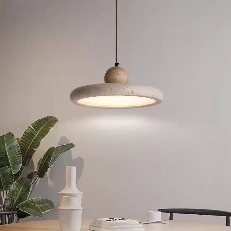 Wabi-Sabi Wood and Travertine LED Chandelier