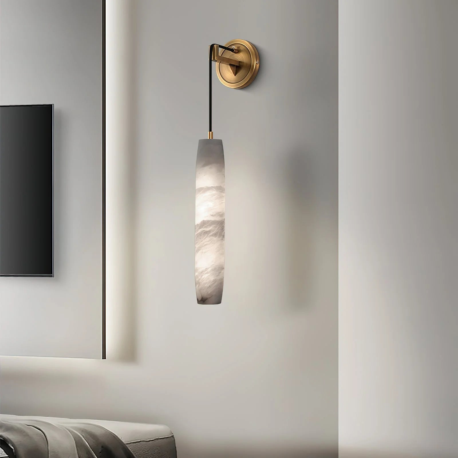 Natural Marble Bedroom Simple Soft Long Strip Suspension Wire Copper Small Droplight