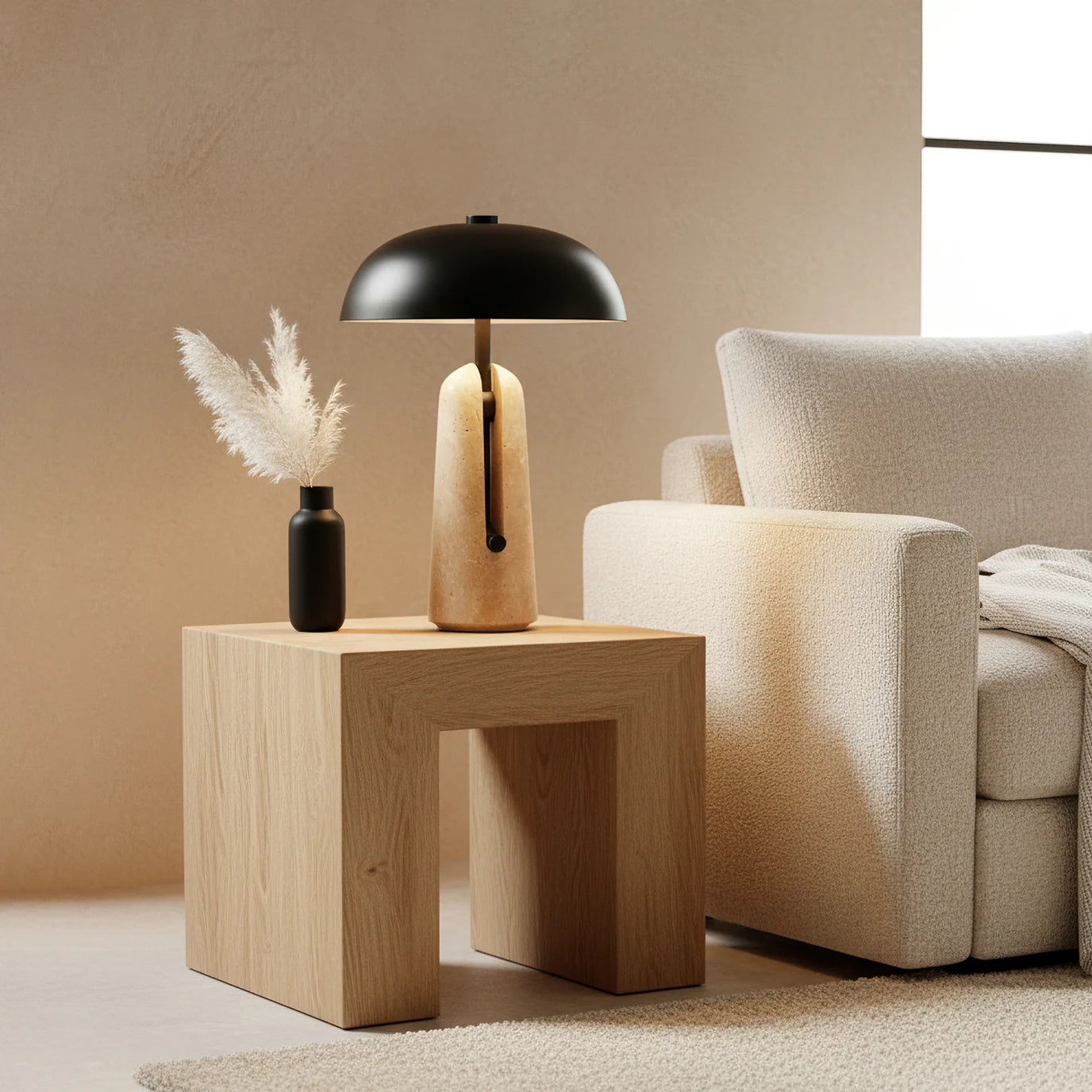 Travertine Table Lamp Night Light Bedroom Ambient Lighting
