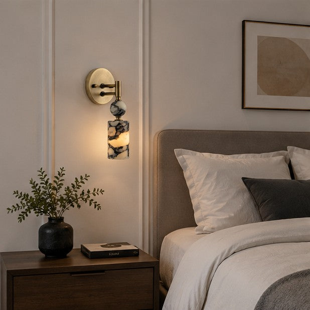 Retro Living Room And Bedroom Natural Marble Wall Sconce