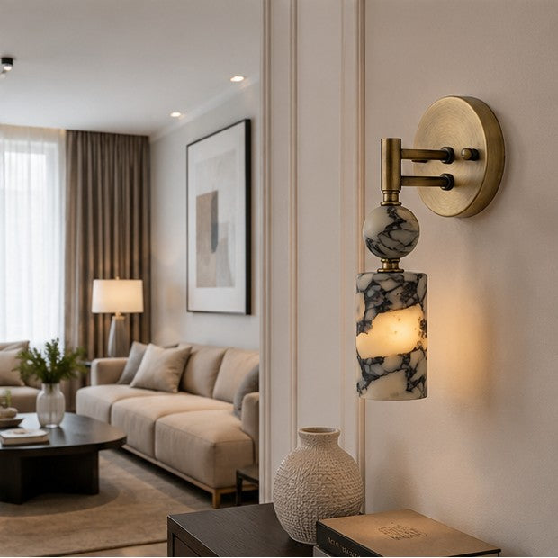 Retro Living Room And Bedroom Natural Marble Wall Sconce