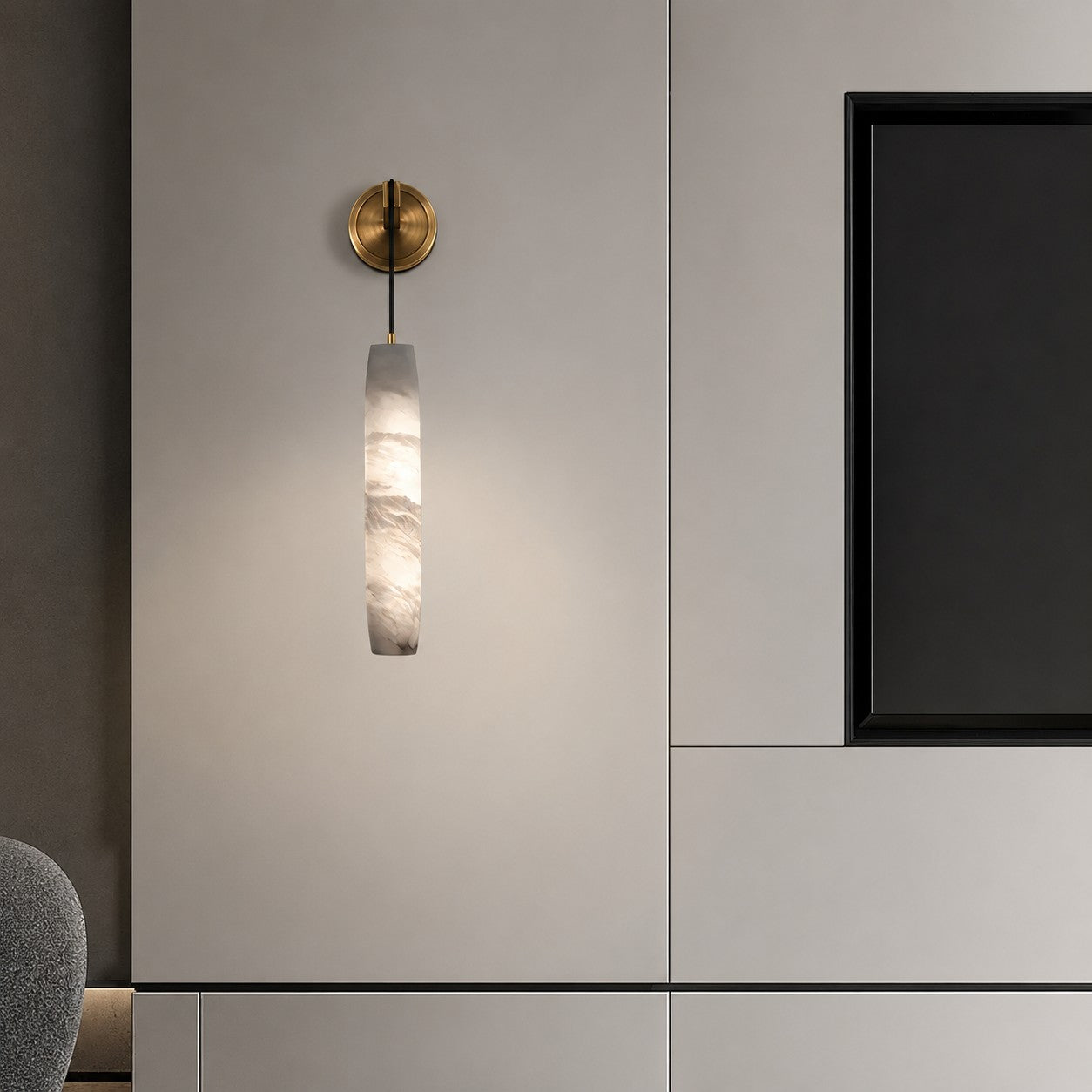 Natural Marble Bedroom Simple Soft Long Strip Suspension Wire Copper Small Droplight
