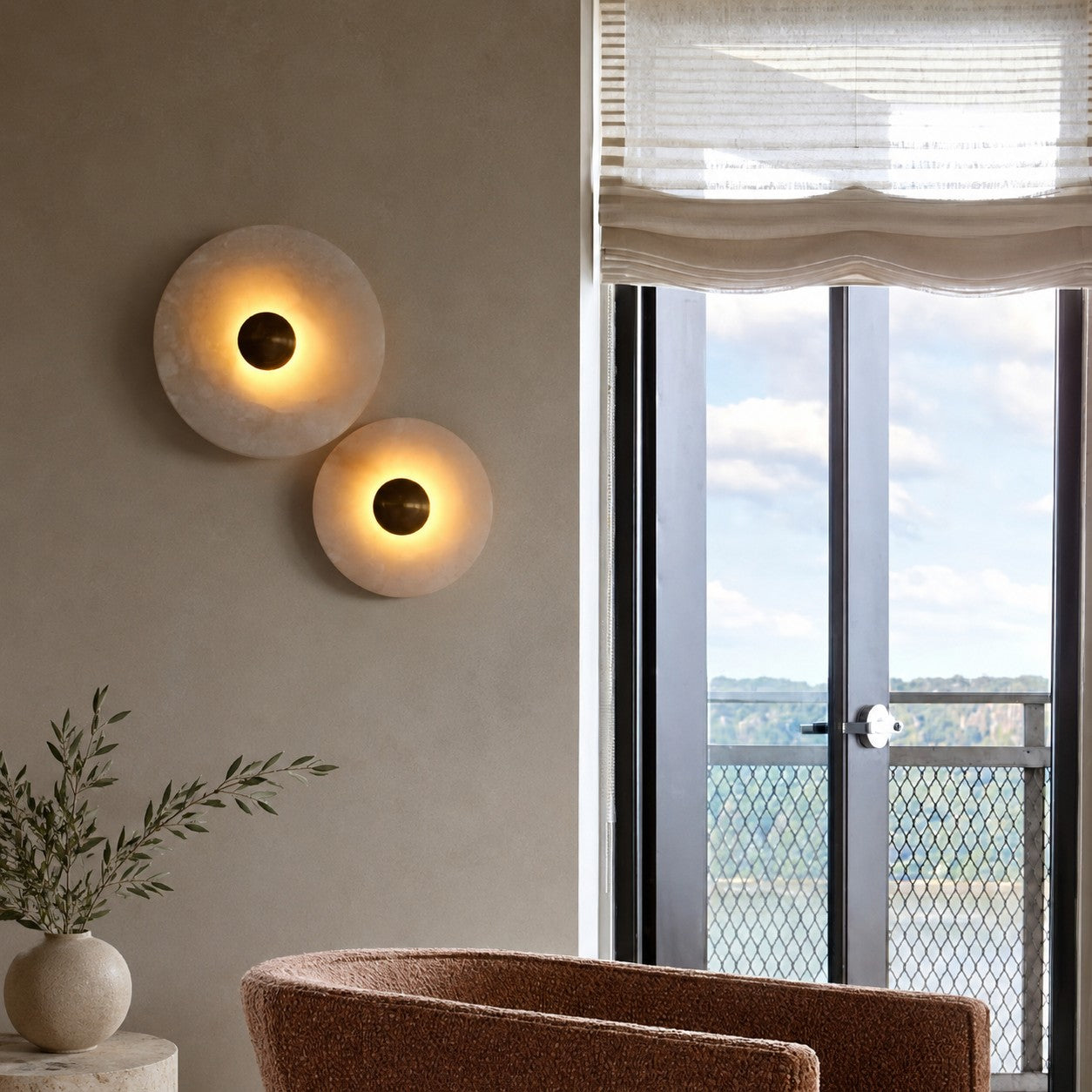 Minimalistic Round Modern Warm Light Marble Wall Lamp