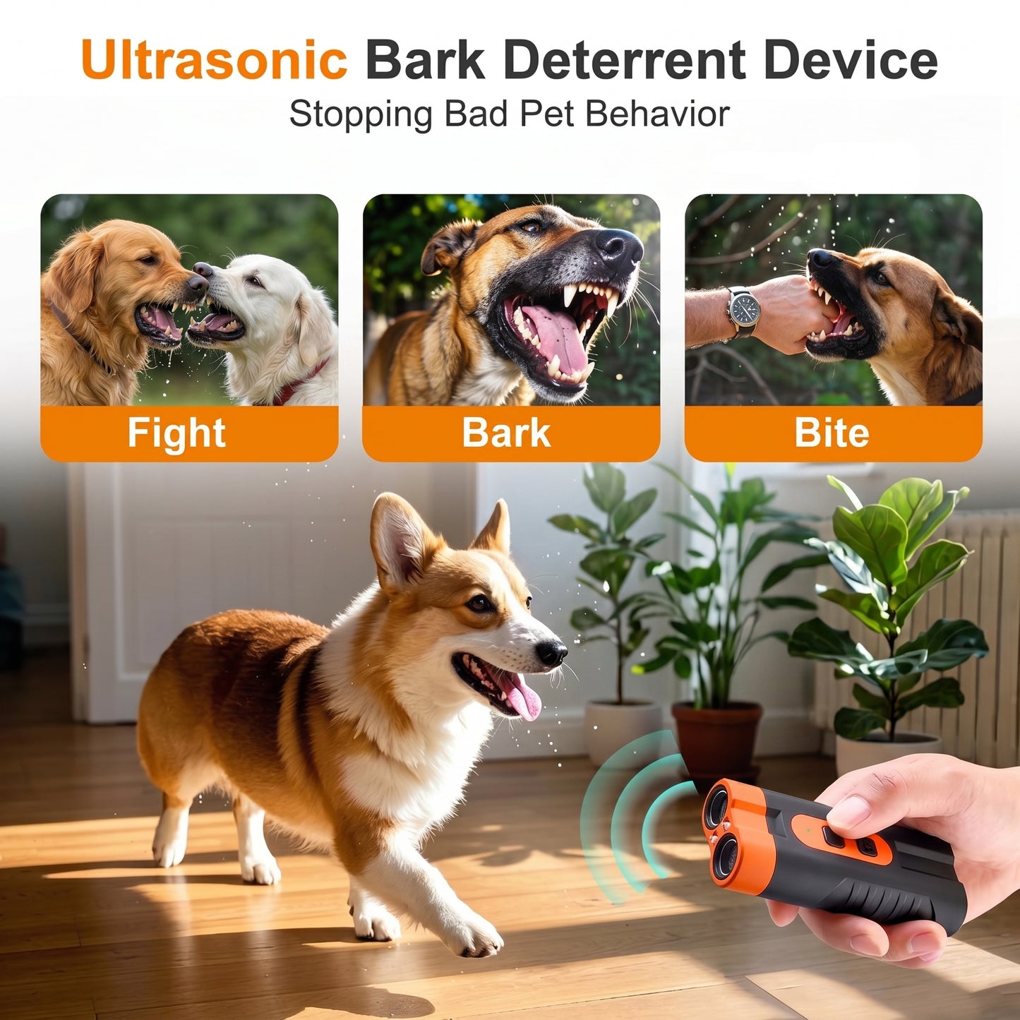 Dual-headed sonic bark suppressor flashlight