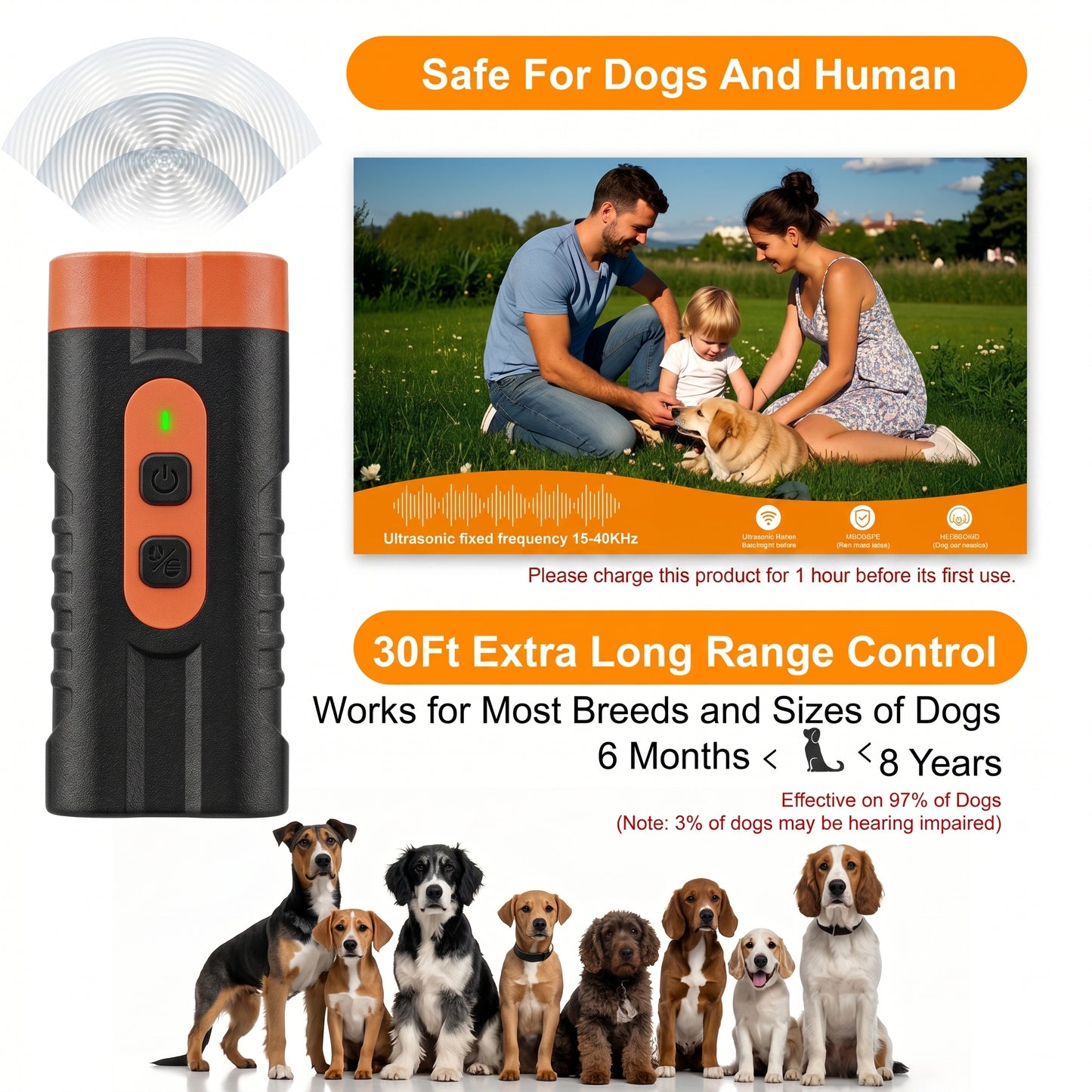 Dual-headed sonic bark suppressor flashlight