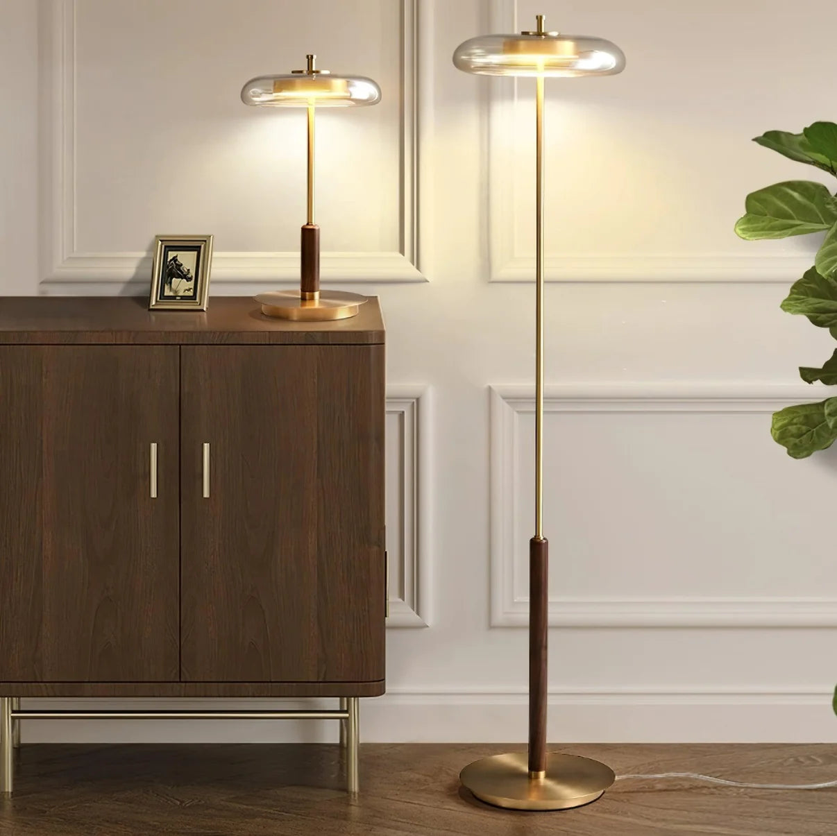 Nordic Light Luxury Brass Walnut Floor Lamp