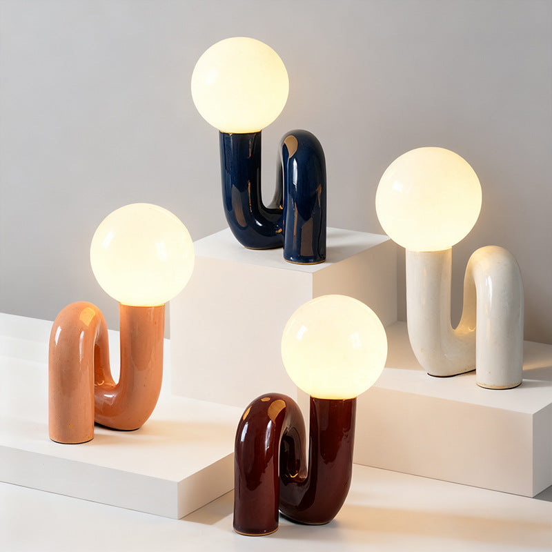 Postmodern Resin and Glass Table Lamp with Three-Color Dimming