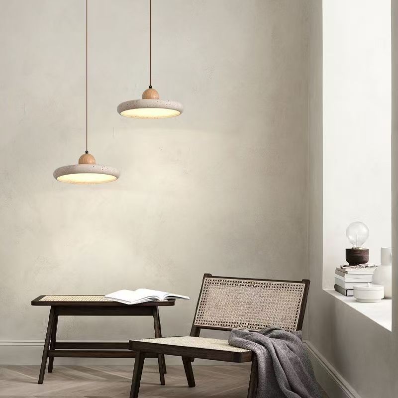 Wabi-Sabi Wood and Travertine LED Chandelier