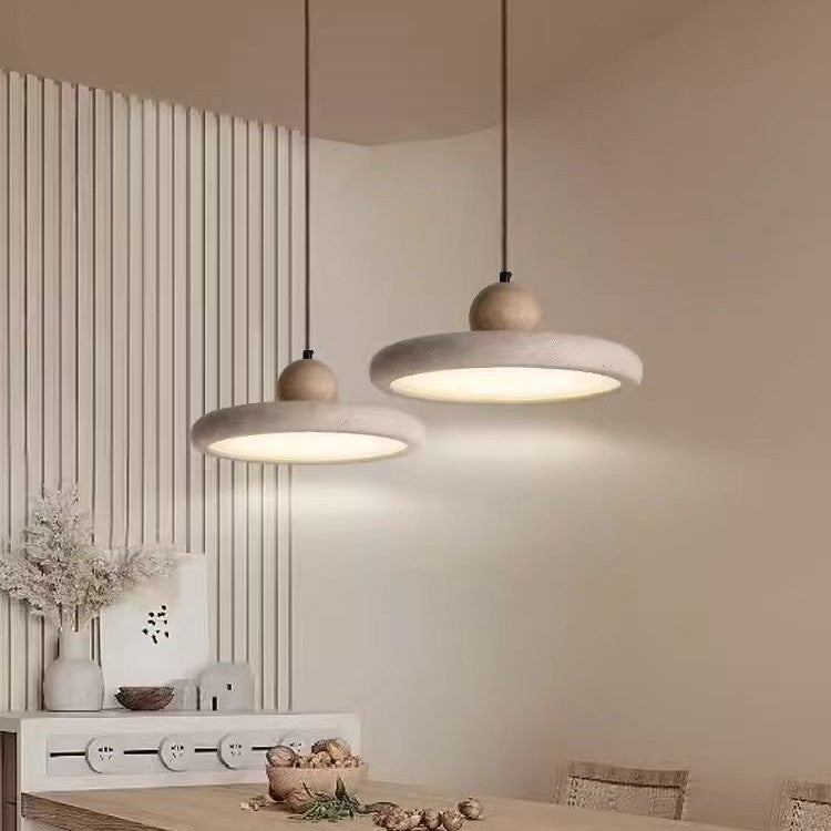 Wabi-Sabi Wood and Travertine LED Chandelier