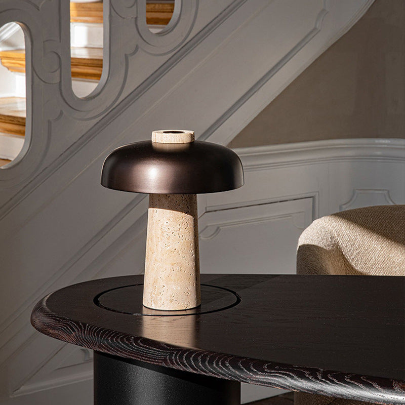 Yellow Travertine Mushroom Table Lamp Warm Light Bedside Decor