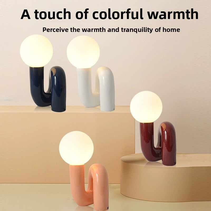 Postmodern Resin and Glass Table Lamp with Three-Color Dimming