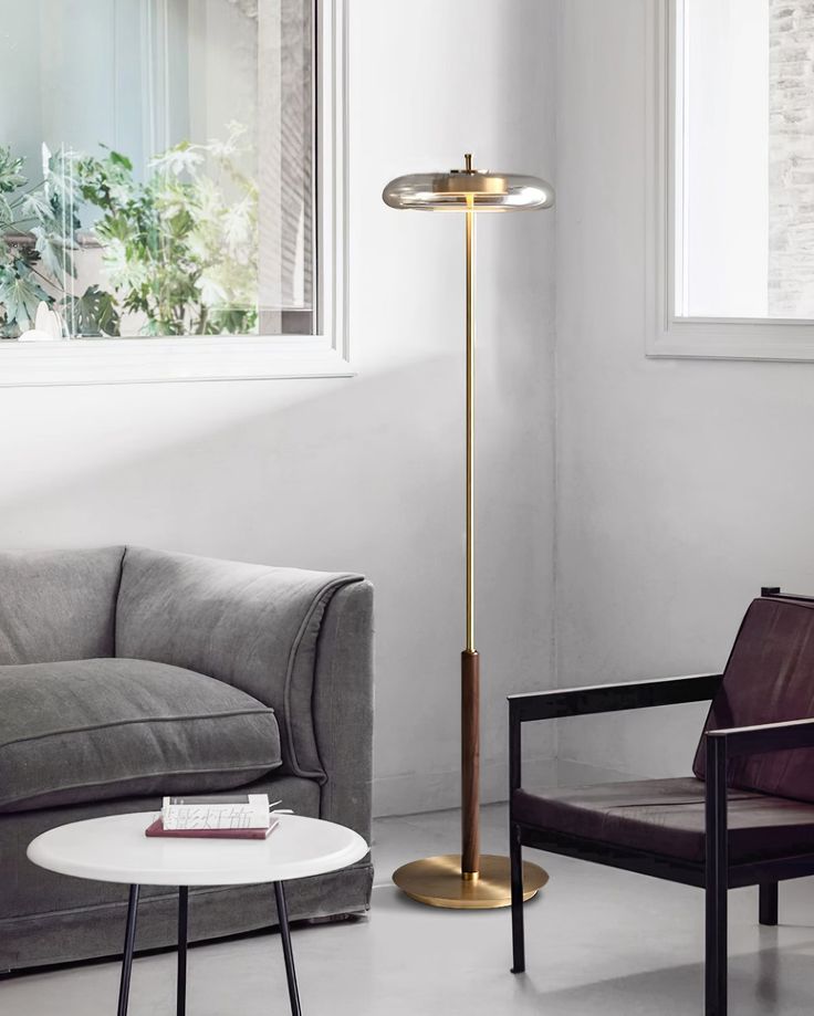 Nordic Light Luxury Brass Walnut Floor Lamp