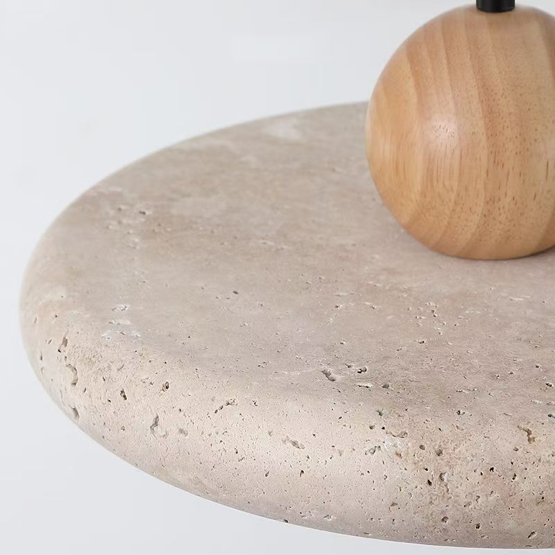 Wabi-Sabi Wood and Travertine LED Chandelier