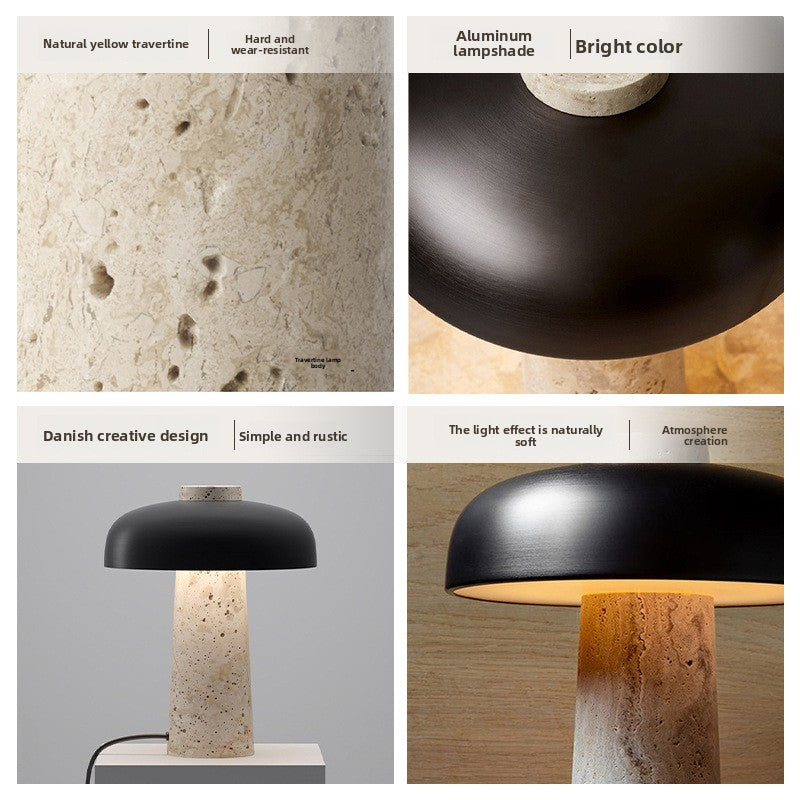 Yellow Travertine Mushroom Table Lamp Warm Light Bedside Decor